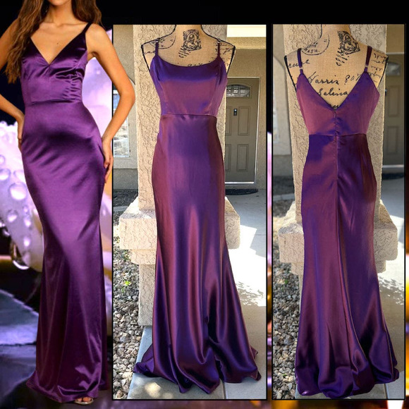 Lulu's Purple Satin Maxi Dress - Picture 1 of 13